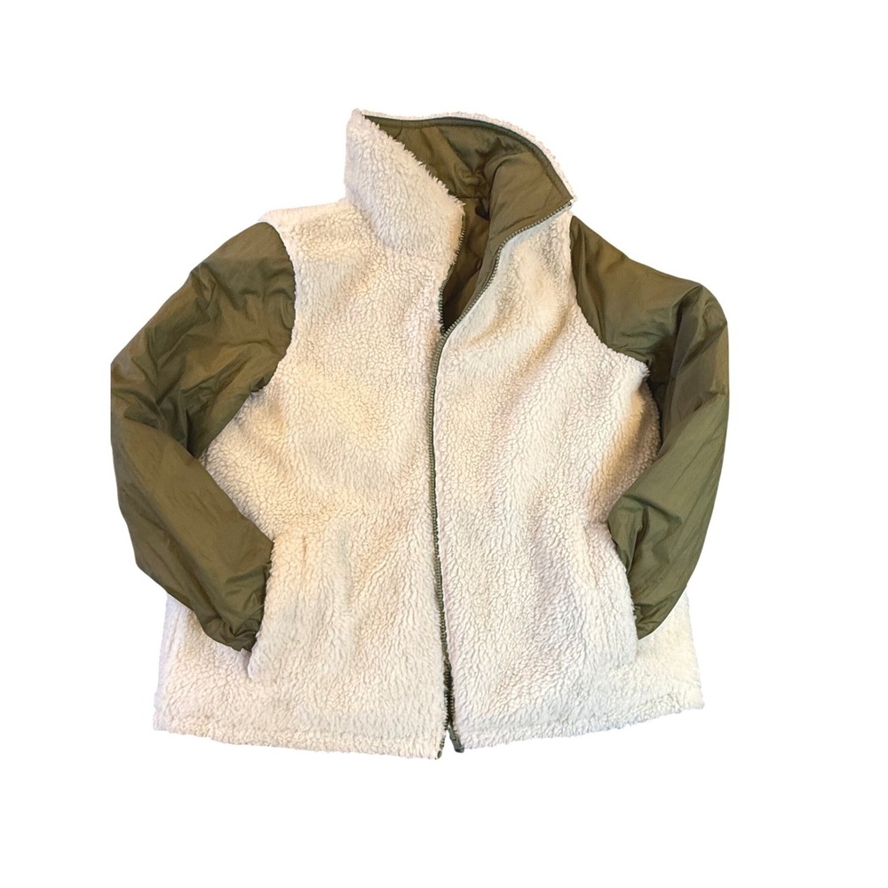 Madewell Women's Reversible Sherpa Puffer Jacket Colorblock Green Size Small - Picture 9 of 13